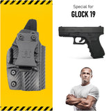 Concealed Carry Iwb Kydex Holster - by Houston | Lined Inside for Strong Retention and Protection | Reinforced Plastic Clip | Lightweight | Carbon Fiber | Glock 19
