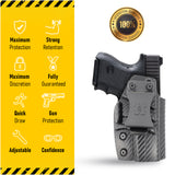 Concealed Carry Iwb Kydex Holster - by Houston | Lined Inside for Strong Retention and Maximum Protection | Reinforced Plastic Clip | Black Color | Lightweight Durable | for Glock 26