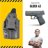 Concealed Carry Iwb Kydex Holster - by Houston | Lined Inside for Strong Retention and Protection | Reinforced Plastic Clip | Lightweight | Carbon Fiber | Glock 43