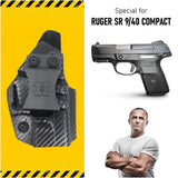 Concealed Carry Iwb Kydex Holster - by Houston | Lined Inside for Strong Retention and Maximum Protection | Reinforced Plastic Clip | Carbon Fiber | Lightweight Durable | for Ruger SR 9/40 Compact