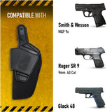 OWB Nylon Holster with Thumb Break - by Houston | Concealed Carry | Outside The Waistband | Fits: Glock 48, S&W M&P 9mm .40 Cal - Ruger SR 9 9mm .40 Cal | Marshall Line