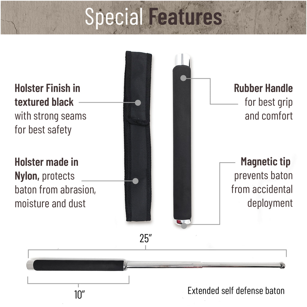 26 Inch Self Defense Baton w/ Rubberized Handles - Holster Included