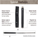 Expandable Security Baton by Popular Holster. Includes Holder Made in Nylon with Hardened Rubber, Best for Self Defense, Tactical or Survival Practices. Collapsible, Durable and Lightweight. Rectangle Model (Dark Metal Color)