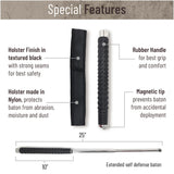 Expandable Security Baton by Popular Holster. Includes Holder Made in Nylon with Hardened Rubber, Best for Self Defense, Tactical or Survival Practices. Collapsible, Durable and Lightweight. Rectangle Model (Light Metal Color)