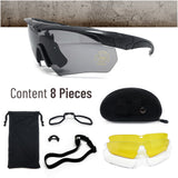 Tactical Eyewear 3 Interchangeable Lenses Outdoor Unisex Shooting Glasses - by PH | Military Fans Eyewear Impact and Explosion-Proof | Water Resistant Corrective Mount Support | Special Ops Sport