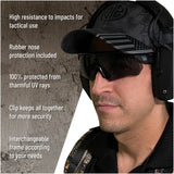 Tactical Eyewear 3 Interchangeable Lenses Outdoor Unisex Shooting Glasses - by PH | Military Fans Eyewear Impact and Explosion-Proof | Water Resistant Corrective Mount Support | Special Ops Sport