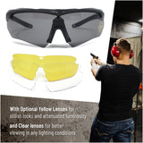 Tactical Eyewear 3 Interchangeable Lenses Outdoor Unisex Shooting Glasses - by PH | Military Fans Eyewear Impact and Explosion-Proof | Water Resistant Corrective Mount Support | Special Ops Sport