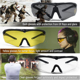 Tactical Eyewear 3 Interchangeable Lenses Outdoor Unisex Shooting Glasses - by PH | Military Fans Eyewear Impact and Explosion-Proof | Water Resistant Corrective Mount Support | Special Ops Sport