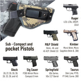 IWB Gun Holster by PH - Concealed Carry Soft Material | Color: Camo | Fits M&P Shield 9mm.40.45 Auto/ Glck 19 26 27 29 30 33 42 43 / Rug LC9, LC380 | Springfield XDs Hellcat