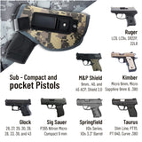 Camo IWB Gun Holster by PH - Concealed Carry | Soft Interior | Fits M&P Shield 9mm.40.45 Auto/Glock 26 27 29 30 33 42 43, Ruger LC9, LC380 | Taurus Slim, PT111 | Springfield XD Series