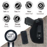 IWB Gun Holster By PH - Concealed Carry Soft Material | Suede Interior | Fits all firearms S&W M&P Shield 9mm / .40 | 1911 Models | Taurus PT111 G2 | Sig Sauer | Glock 19 17 27 43 Large and Small Size