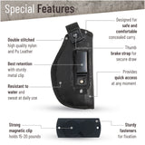 Combo IWB Gun Holster + Magnet - by PH | Concealed Carry Soft Material | PU Leather | Soft Interior | Fits Glock 17 19 23 25 32 38 | Sig Sauer P320 | Springfield XDS 4", XDE - Popular Holsters