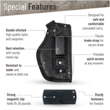 Combo IWB Gun Holster + Magnet - by PH | Concealed Carry | PU Leather | Soft Interior | Fits M&P Shield 9mm.40.45 Auto/Glock 26 27 29 30 33 42 43 / Ruger LC9, LC380 | Taurus Slim, PT111