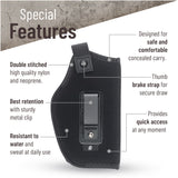 IWB Gun Holster by PH - Concealed Carry Soft Material | Soft Interior | Fits Glock 17 21 23 25 32 38 | Sig Sauer 225 226 227 | Springfield XDS 4" | Laser gun sight compatible | Full Size Guns