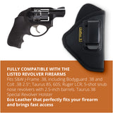 Black IWB Eco Leather 38 Revolver Holster. Compatible with 38 J Frames