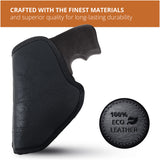 Black IWB Eco Leather 38 Revolver Holster. Compatible with 38 J Frames