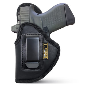 Black Subcompact IWB Eco Leather Holster with Light for Glock 43, 42, SCCY (Left Hand)