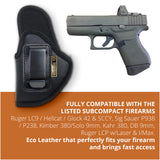 Black Subcompact IWB Eco Leather Holster with Light for Glock 43, 42, SCCY (Left Hand)
