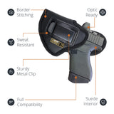 Black Subcompact IWB Eco Leather Holster with Light for Glock 43, 42, SCCY (Left Hand)