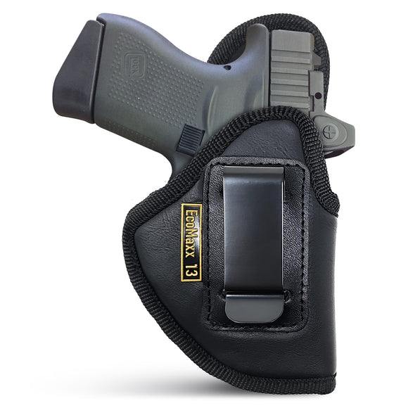 Black Subcompact IWB Eco Leather Holster with Light for Glock 43, 42, SCCY (Right Hand)