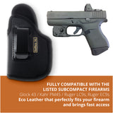 Black Subcompact Optic Ready IWB Eco Leather Holster for Kahr PM45, Ruger LC9s / EC9s. (Leftt Hand)