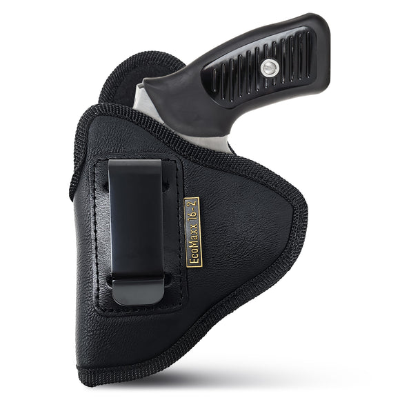 Black IWB Eco Leather Revolver 38 Special Holster. Compatible with Taurus 856. Left Hand