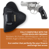 Black IWB Eco Leather Revolver 38 Special Holster. Compatible with Taurus 856. Left Hand