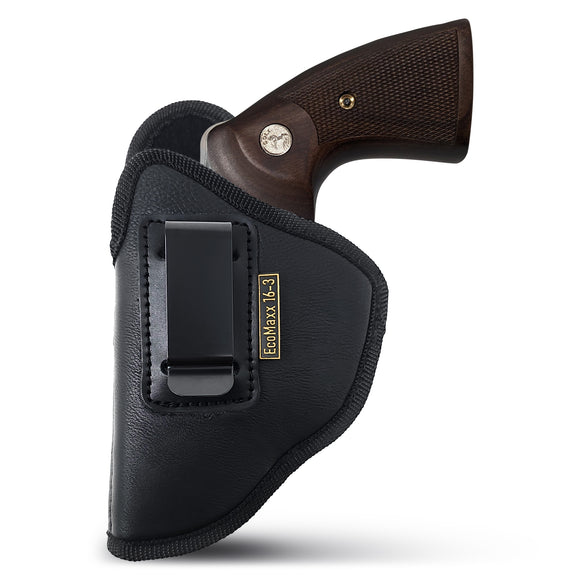 Black IWB Eco Leather Revolver Holster. Compatible with Taurus Judge, Ruger Sp101. Left Hand