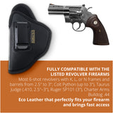 Black IWB Eco Leather Revolver Holster. Compatible with Taurus Judge, Ruger Sp101. Left Hand