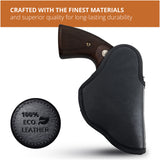 Black IWB Eco Leather Revolver Holster. Compatible with Taurus Judge, Ruger Sp101. Left Hand