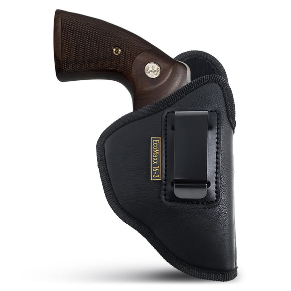 Black IWB Eco Leather Revolver Holster. Compatible with Taurus Judge, Ruger Sp101. Right Hand