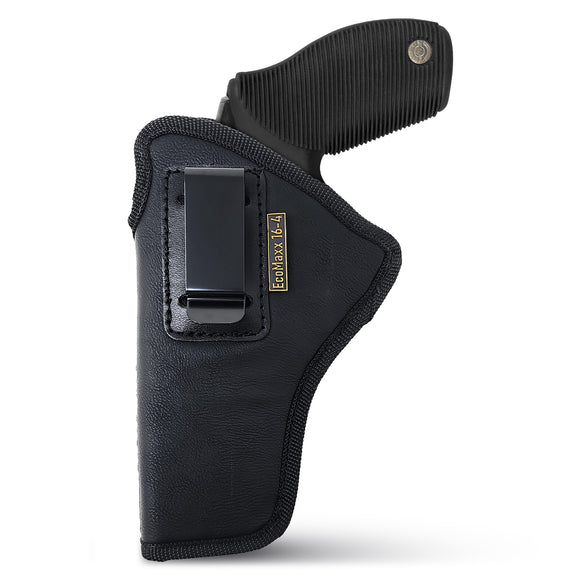 Black IWB Eco Leather Revolver Holster. Fits 357 Magnum with K, L, or N Frames. Left Hand.