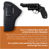 Black IWB Eco Leather Revolver Holster. Fits 357 Magnum with K, L, or N Frames. Left Hand.