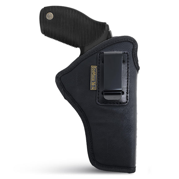 Black IWB Eco Leather Revolver Holster. Fits 357 Magnum with K, L, or N Frames. Right Hand.