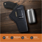 Black IWB Eco Leather Revolver Holster. Fits 357 Magnum with K, L, or N Frames. Right Hand.