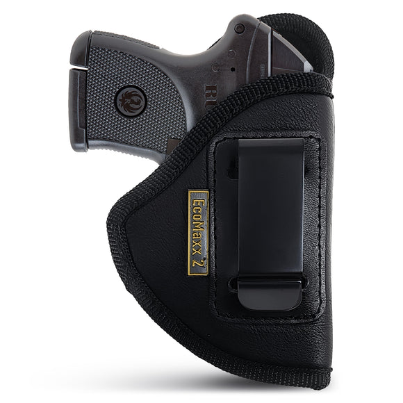 Black Micro Compact Eco Leather IWB Holster. For S&W Bodyguard, Taurus. Right Hand