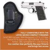 Black Eco Leather IWB Holster for Laser. Fits Sig P238/938, Colt Mustang. Left Hand