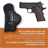 Black Compact Eco Leather IWB Holster. Fits Colt Defender 3", S&W 1911 3". Left Hand
