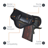 Black Compact Eco Leather IWB Holster. Fits Colt Defender 3", S&W 1911 3". Left Hand