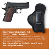 Black Compact Eco Leather IWB Holster. Fits Colt Defender 3", S&W 1911 3". Right Hand