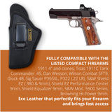 Black Eco Leather Optic Ready IWB Holster. Fits Colt 1911 4, Glock 48. Left Hand