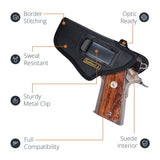 Black Eco Leather Optic Ready IWB Holster. Fits Colt 1911 4, Glock 48. Left Hand