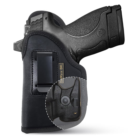 Black Subcompact IWB Eco Leather Holster with Light/Laser for S&W M&P Shield 9/40. Left hand
