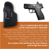 Black Subcompact IWB Eco Leather Holster with Light/Laser for S&W M&P Shield 9/40. Left hand