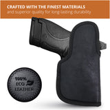 Black Subcompact IWB Eco Leather Holster with Light/Laser for S&W M&P Shield 9/40. Left hand
