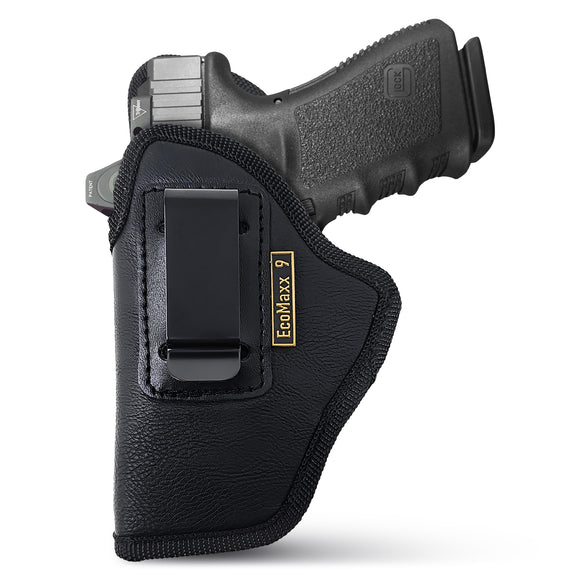 Black Optic/Laser Ready Compact Eco Leather IWB Holster for Glock 19. Left Hand