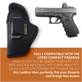 Black Optic/Laser Ready Compact Eco Leather IWB Holster for Glock 19. Left Hand