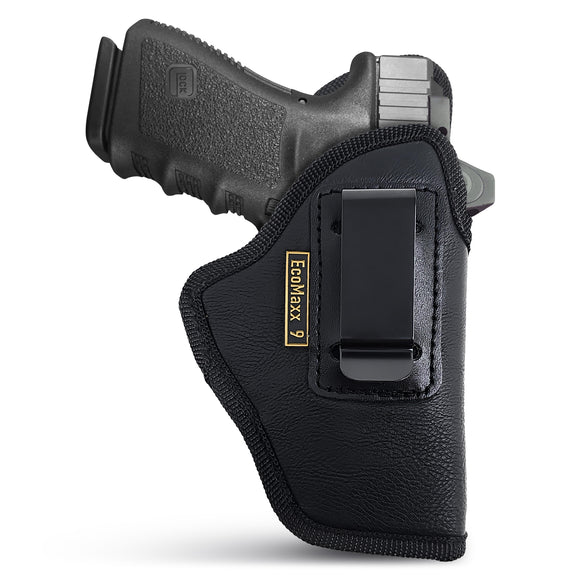 Black Optic/Laser Ready Compact Eco Leather IWB Holster for Glock 19. Right Hand