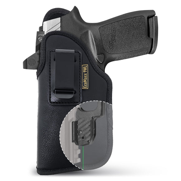 Black Subcompact IWB Eco Leather Holster with Light/Laser for Sig Sauer P320. Left Hand