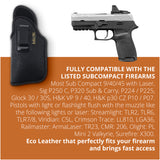 Black Subcompact IWB Eco Leather Holster with Light/Laser for Sig Sauer P320. Left Hand